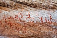 Painted figures and animals, rock art in the Akakus Mountains, Sahara Desert, Libya