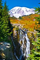 Mount Rainier and Myrtle Falls in Autumn