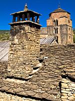 Typical chimney and bell tower of the church of Santa María, Romanesque style of the eleventh century Jaca - Santa Cruz de la Serós - Jacetania - Hues...