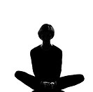 woman exercising sit lotus posture yoga in shadow grayscale silhouette full length in studio isolated white background