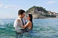 Young couple on the beach, Tossa de Mar, Costa Brava, Girona, Spain, Europe