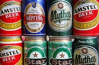 Greek Beers  Cans of Amstel, Mythos, Star and Vergina brands