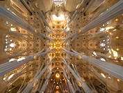 Interior of the Sagrada Familia temple by architect Gaudi, Barcelona, Catalonia, Spain