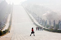 Qianling Mausoleum, Shaanxi Province, China  Statue lined spirit path leading from tomb of Tang Dynasty emperor Li Zhi  Winter
