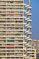Buildings seen from Le Corbusier building, la Citée Radieuse, Marseille, Bouches du Rhone, 13, France