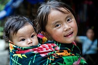 little girl and brother in Cat Cat village  Sapa, Lao Cai province, Vietnam