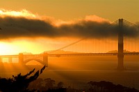 Golden Gate Bridge at sunset as seen from Russian Hill