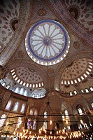 Ornate Interior of The Blue Mosque, Sultan Ahmet Camii, Istanbul, Turkey
