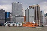 Staten Island Ferry approaching dock in lower Manhattan, New York City