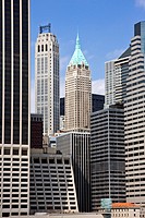 Woolworth building and 20 Exchange Place landmark buildings in Lower Manhattan, New York City