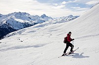 St Anton am Arlberg, Tyrol, Austria, Europe  Skier on ski route 33 from Kapall in Austrian Alps  MR 11/04