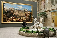 Beaux Arts Museum visitors in front of painting by Joseph DesireÌe Court, Saint Agnes martyr and fountain  1903  by E Hannaux 1855 1934  : Poet and M...