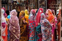 Women in colourful saris during a religous festival in Pushkar,Rajasthan