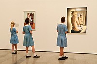 National Gallery of Victoria, Schoolgirls looking at paintings, Melbourne, Victoria, Australia