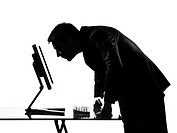 silhouette caucasian business man computing expressing behavior full length on studio isolated white background