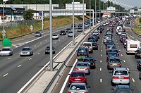 Heavy traffic jam on A69 Highway during an August public holiday, Talence, Bordeaux, France
