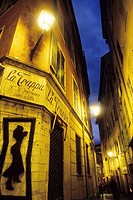 Lighted street in the old town of Nice, Alpes-Maritimes, Provence-Alpes-Côte d´Azur, France