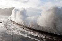 Waves breaking in a storm in San Sebastian,Basque country