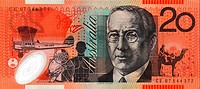 Australian twenty dollar note isolated against a white background