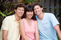 Chinese American mom with her twin sons