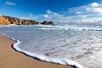 Waves on the beach at Porthcurno Cornwall England UK 2011
