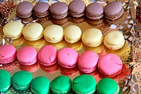 Macarons on a golden tray