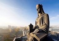 Statue of St Barbara at the roof of the Academy of Mines and Metallurgy Building, AGH, Krakow, Poland