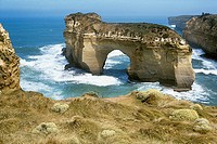 London bridge rock formation off the southern coast of Victoria, Australia before recently crashing into the sea