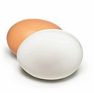 Two eggs on a white background