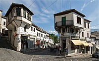 In the centre of the bazaar area of Gjirokastra in southern Albania with its old ottoman influenced houses