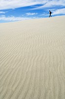 Walking among sand dunes at Farewell Spit, New Zealand