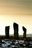 Callanish prehistoric stone circle  Island of Lewis, Outer Hebrides, Scotland  Three of the 5000 year old alignment megaliths