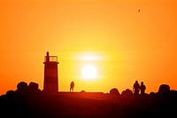 Sunset at the lighthouse of Nazareth, Nazareth, Portugal, Europe