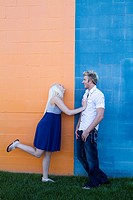 young couple enjoying the day together durring engagement shoot