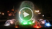 Colorful, illuminated fountain in 18th of March Park, in Kolobrzeg