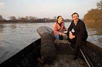 Alex Faget, professional fisher, and Gérard Bossé, chef of restaurant Les Tonnelles, Rochefort-sur-Loire, Maine-et-Loire, Pays de la Loire, France