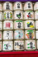 Sake barrels in a temple, Tokyo, Japan
