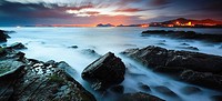 South wind on the Rebanal coast at sunrise, Castro Urdiales, Cantabria, Spain