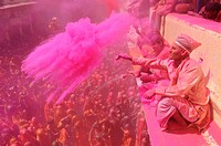 India, Uttar Pradesh, Holi festival, Colour and spring festival celebrating the love between Krishna and Radha.