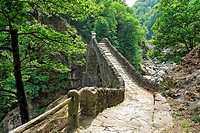 medieval stone bridge ponte romano called roman bridge - near village of corcapolo - centovalli valley - canton of ticino - switzerland