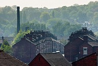 An urban landscape of Potteries factory housing in Middleport, Stoke-on-Trent, Staffordshire, England