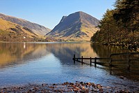 Buttermere, Cumbria, England, UK, Europe  Scenic view to Fleetwith Pike reflected in Buttermere Lake in the Lake District National Park