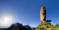 Panorama of a landscape of the buttes of Mulit near the Escarpment of the Simien Mountains at about 2000m during the end of the rainy season close to ...