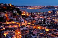 View of Lisbon´s downtown and martim Moniz square with river on the background