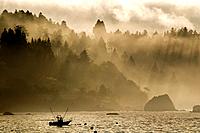 Fishing boat, foggy morning, Pacific Ocean, Trinidad California USA