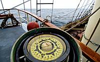 Compass aboard of the tall ship Thalassa English Channel, United Kingdom, Europe