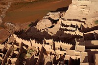 Aerial view of a kashbah fortified mud village  near Ksar of Ait-Ben-Haddou, Morocco