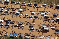 Aerial view of Saturday market or car boot sale in Albox Almeria southern Spain