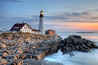 The Portland Head Light, built in 1791, protects mariners entering Casco Bay. The lighthouse is located in Fort Williams Park, Cape Elizabeth, Maine, ...