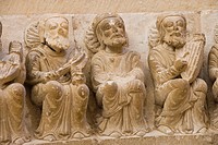 Church, esculpture decoration detail, Ahedo de Butrón, Burgos province, Castilla-León, castille-Leon, Spain